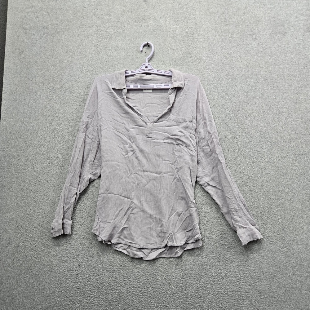 Torrid Women Blouse 2 Gray Button V-Neck Pullover Long Sleeve